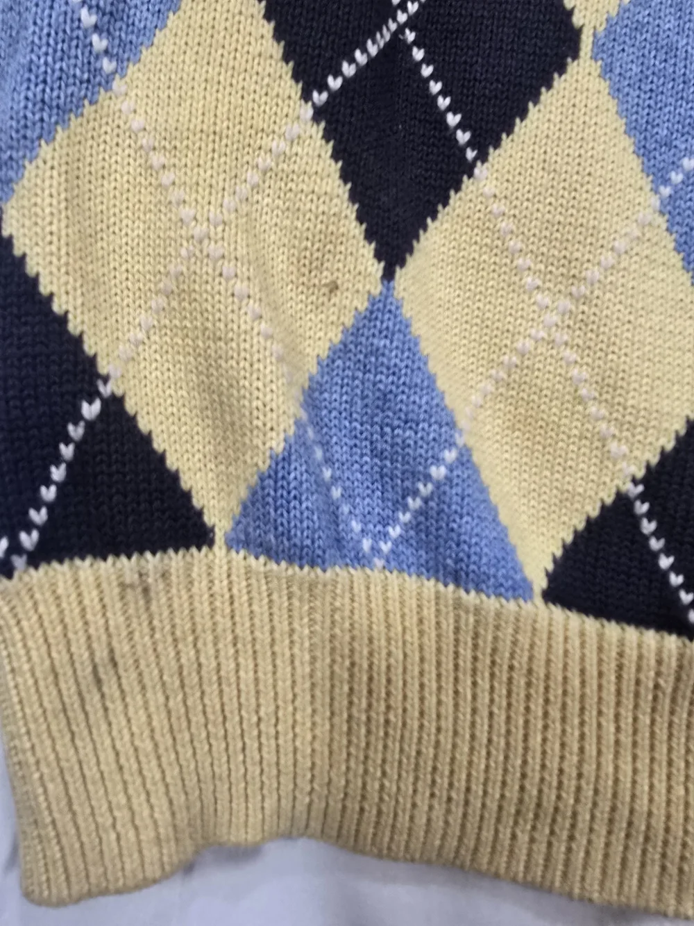 Brooks Brothers Yellow, Blue & Black Argyle V-Neck Sweater Vest